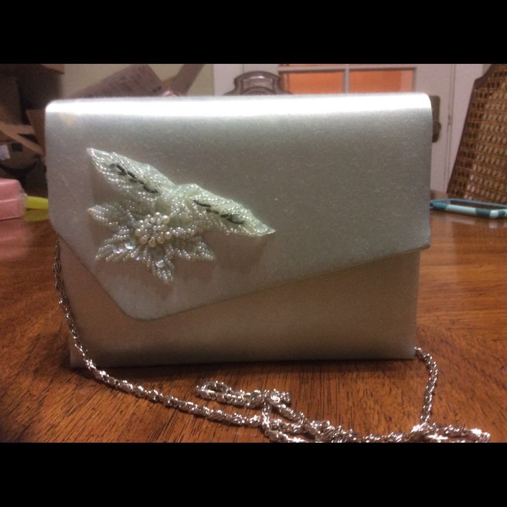 Soft blue satin evening purse